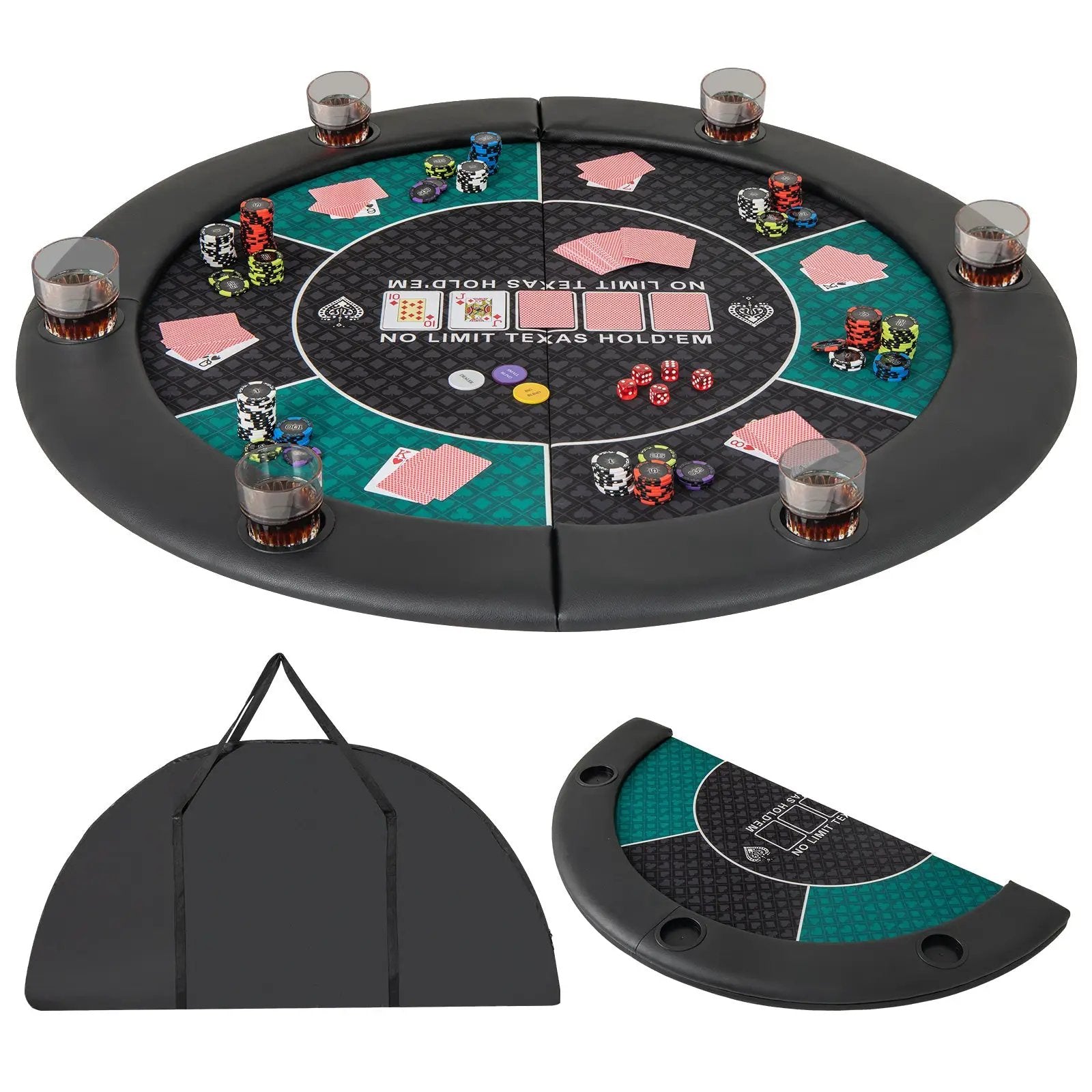 Portable 48 Inch 6-Player Foldable Poker Table Top Round Game Mat-Green by DirectDeals