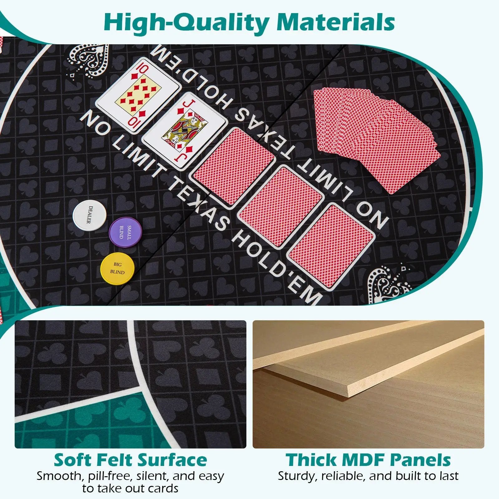 Portable 48 Inch 6-Player Foldable Poker Table Top Round Game Mat-Green by DirectDeals