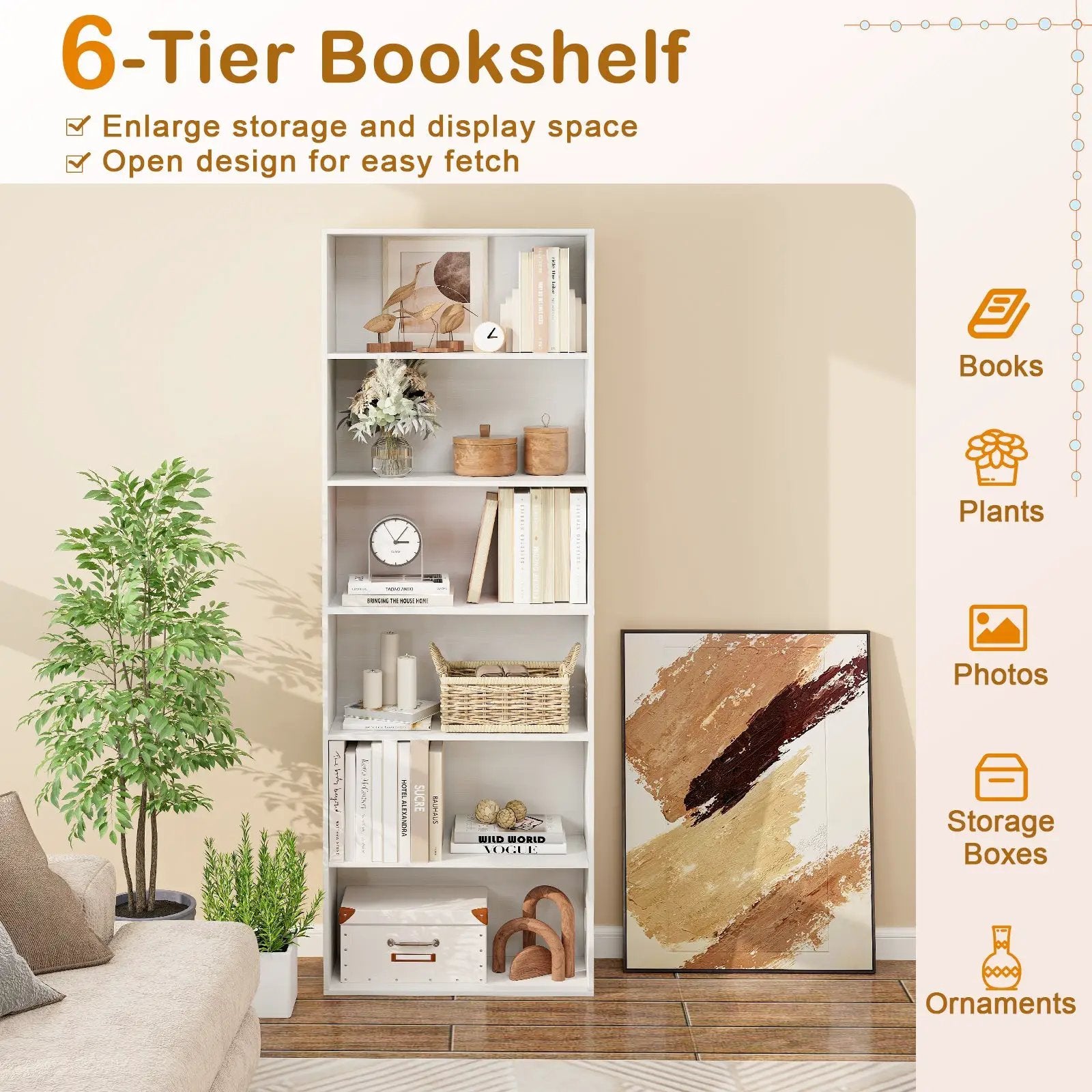6-Tier Bookcase with 6 Open Shelves and Anti-Toppling Kits by DirectDeals