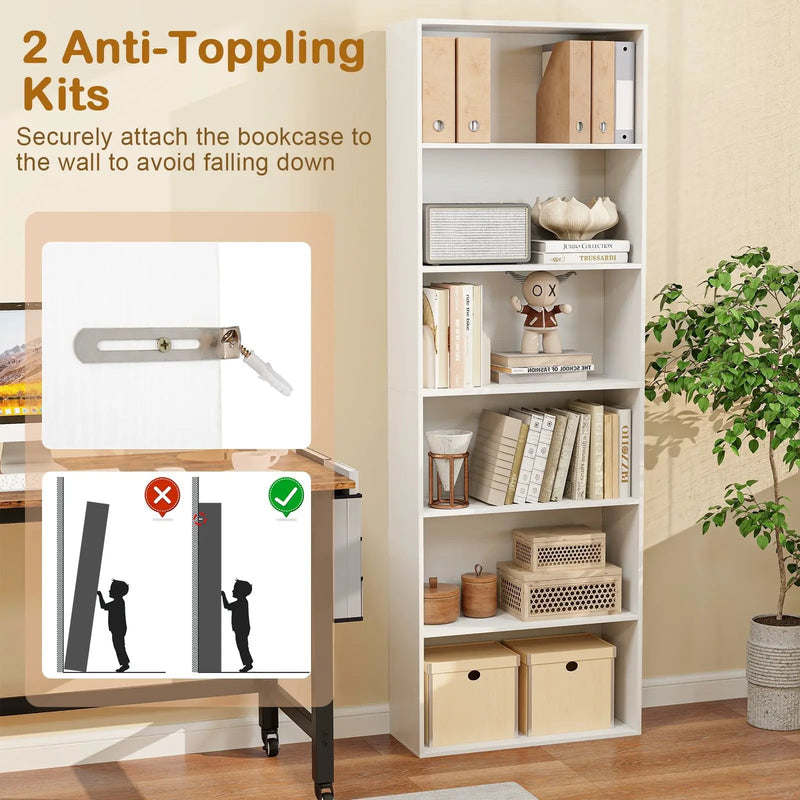 6-Tier Bookcase with 6 Open Shelves and Anti-Toppling Kits by DirectDeals
