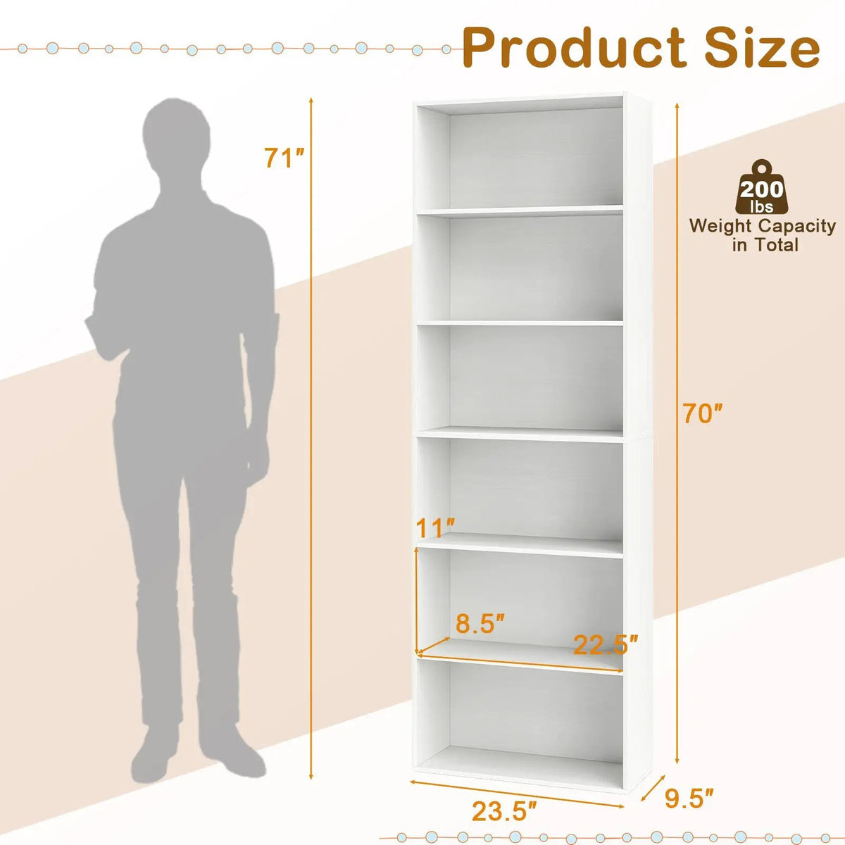 6-Tier Bookcase with 6 Open Shelves and Anti-Toppling Kits, photo 5 of 13