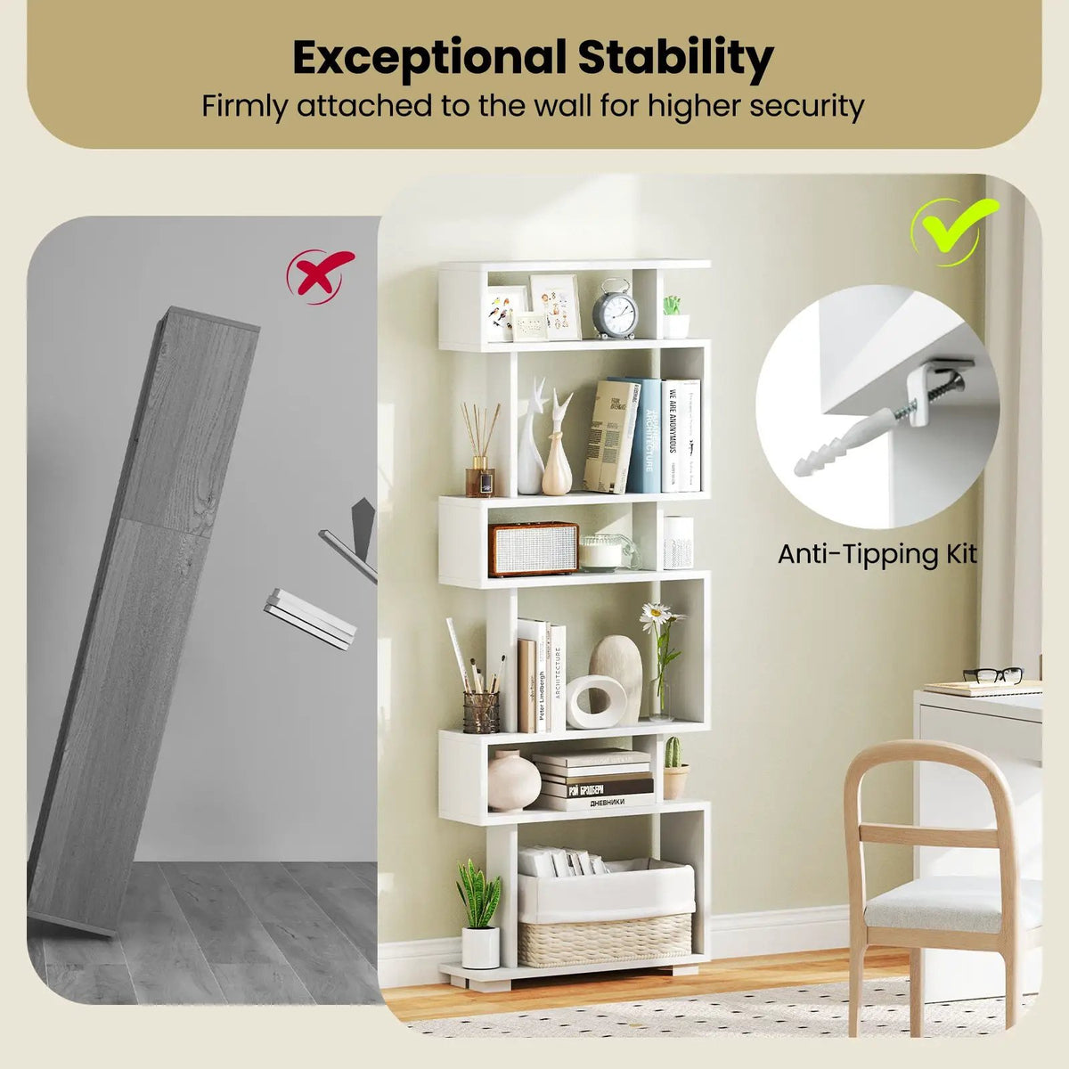 6-Tier Bookcase with Anti-Tipping Kit, photo 7 of 10