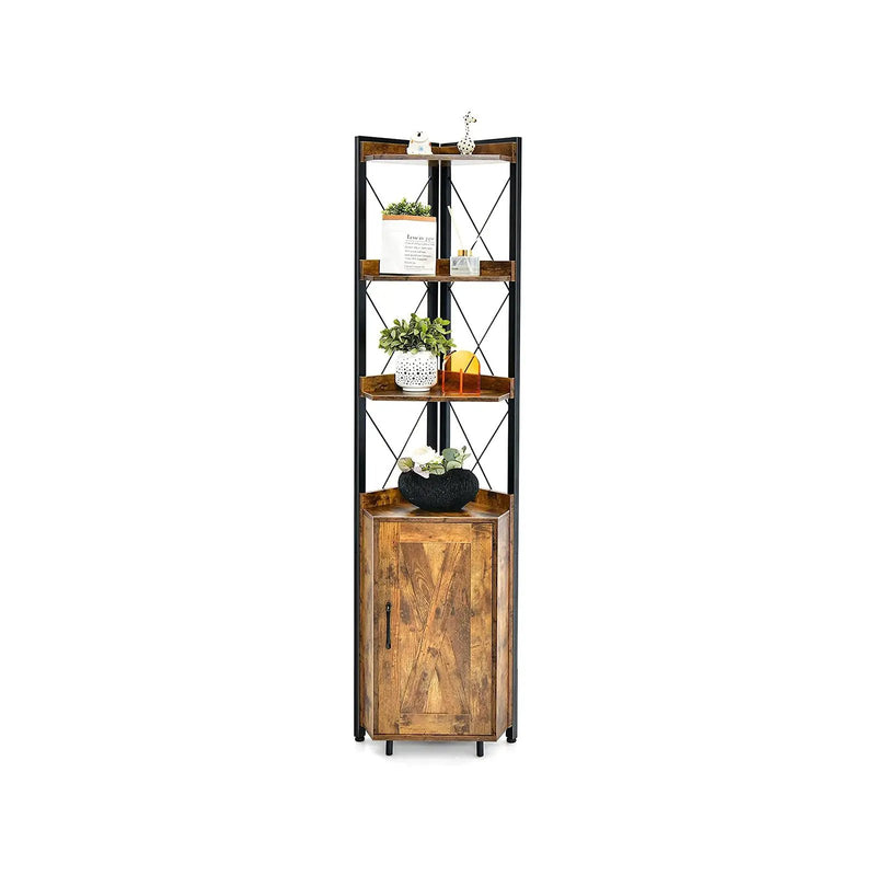 Tall Corner Storage Cabinet with 3-Tier Shelf and Enclosed Cabinet by DirectDeals