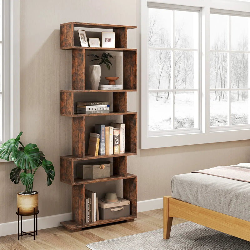 6-Tier Geometric Bookshelf with 2 Anti-Tipping Kits for Home Office by DirectDeals