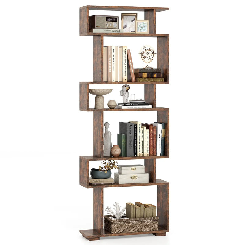 6-Tier Geometric Bookshelf with 2 Anti-Tipping Kits for Home Office by DirectDeals