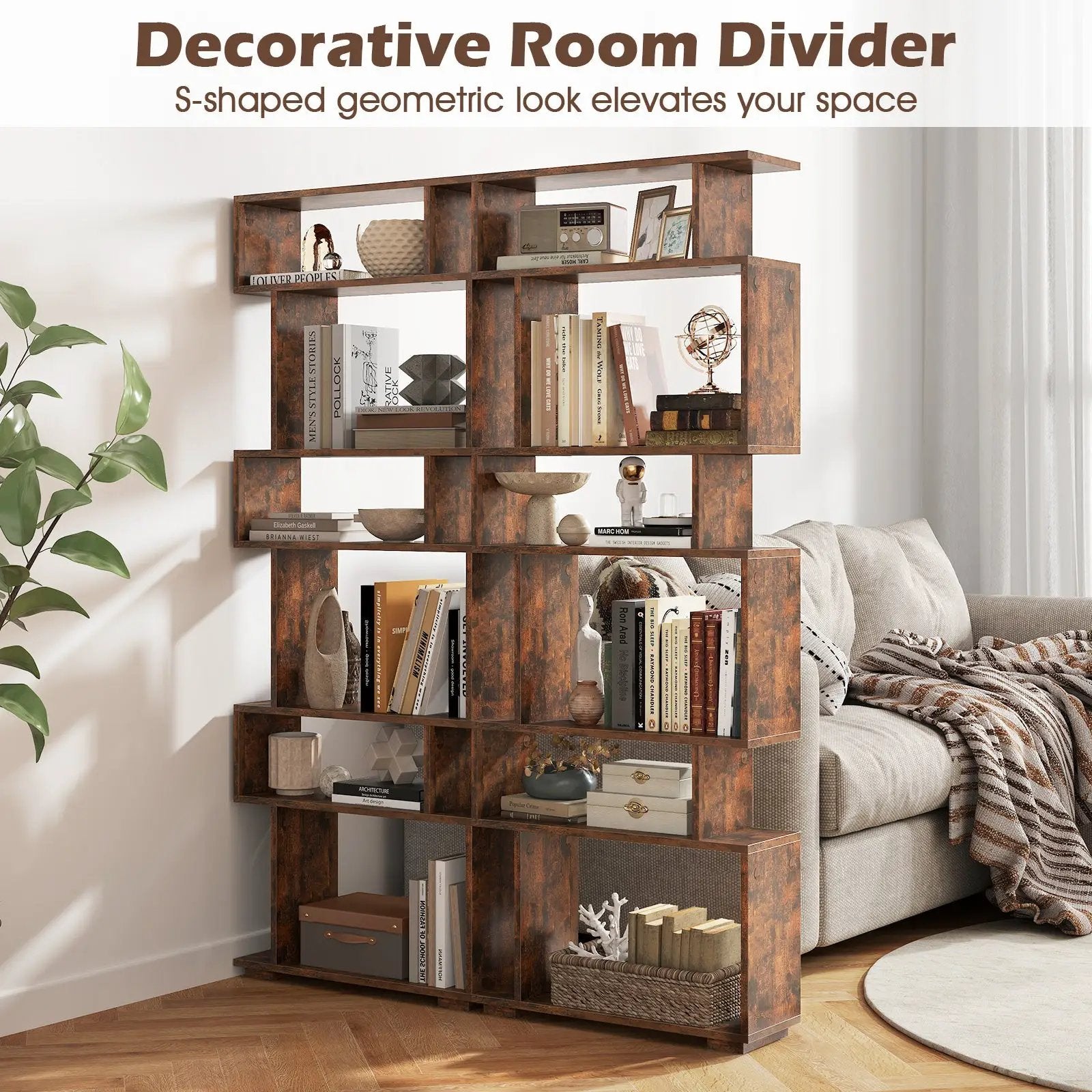 6-Tier Geometric Bookshelf with 2 Anti-Tipping Kits for Home Office by DirectDeals
