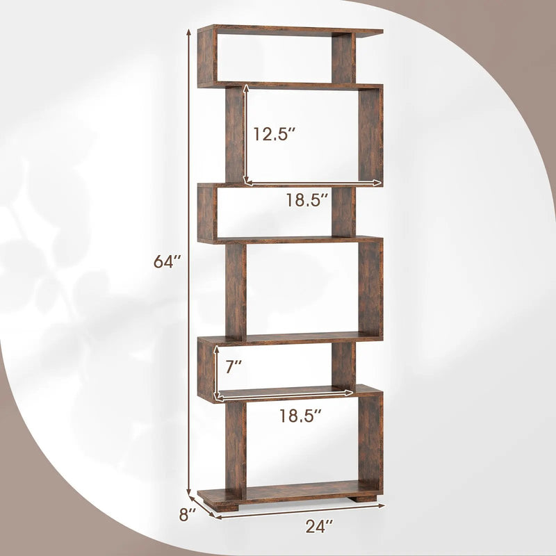 6-Tier Geometric Bookshelf with 2 Anti-Tipping Kits for Home Office by DirectDeals