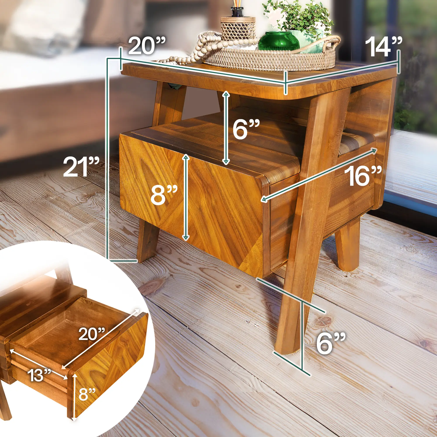 Rum Handcrafted Solid Wood Nightstand by Megsu
