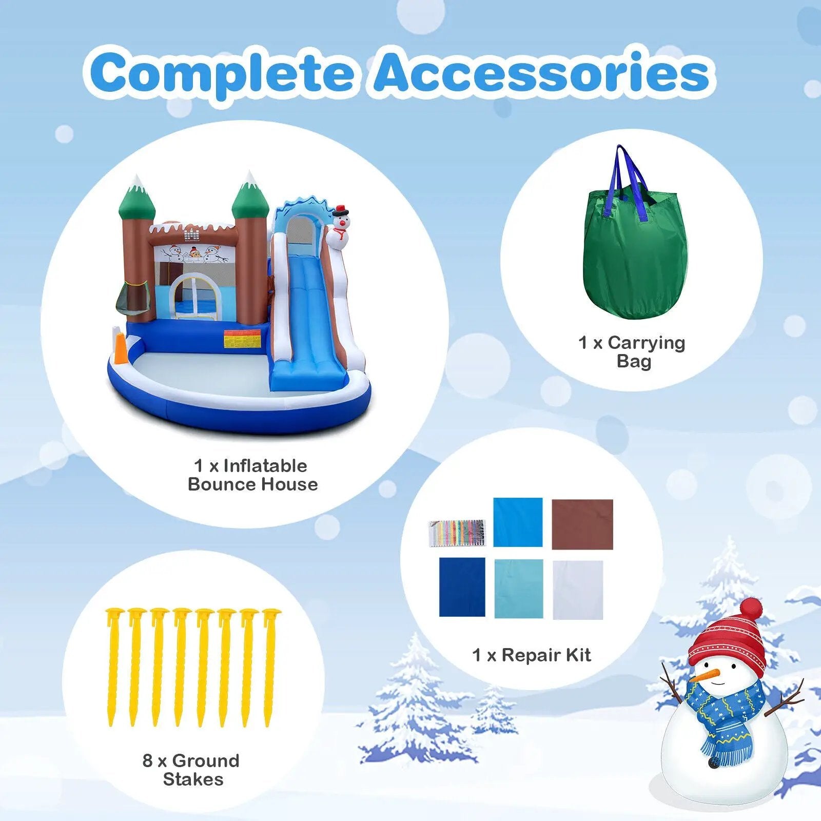 6-in-1 Winter Theme Snowman Inflatable Castle with Slide and Trampoline without Blower by DirectDeals