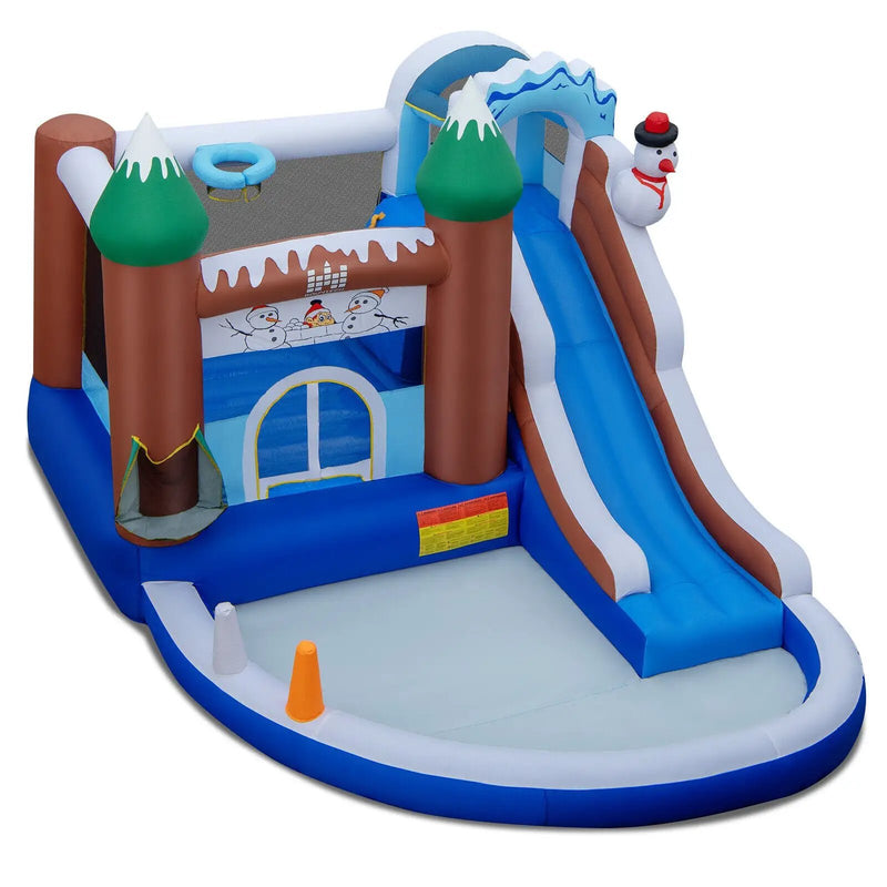 6-in-1 Winter Theme Snowman Inflatable Castle with Slide and Trampoline without Blower by DirectDeals