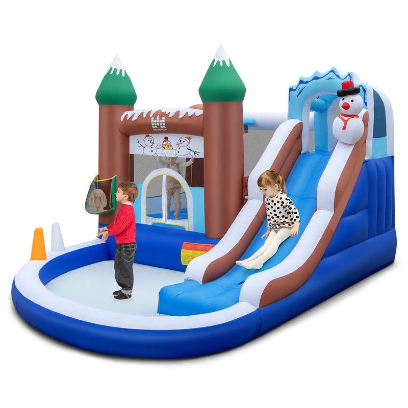 6-in-1 Winter Theme Snowman Inflatable Castle with Slide and Trampoline without Blower by DirectDeals