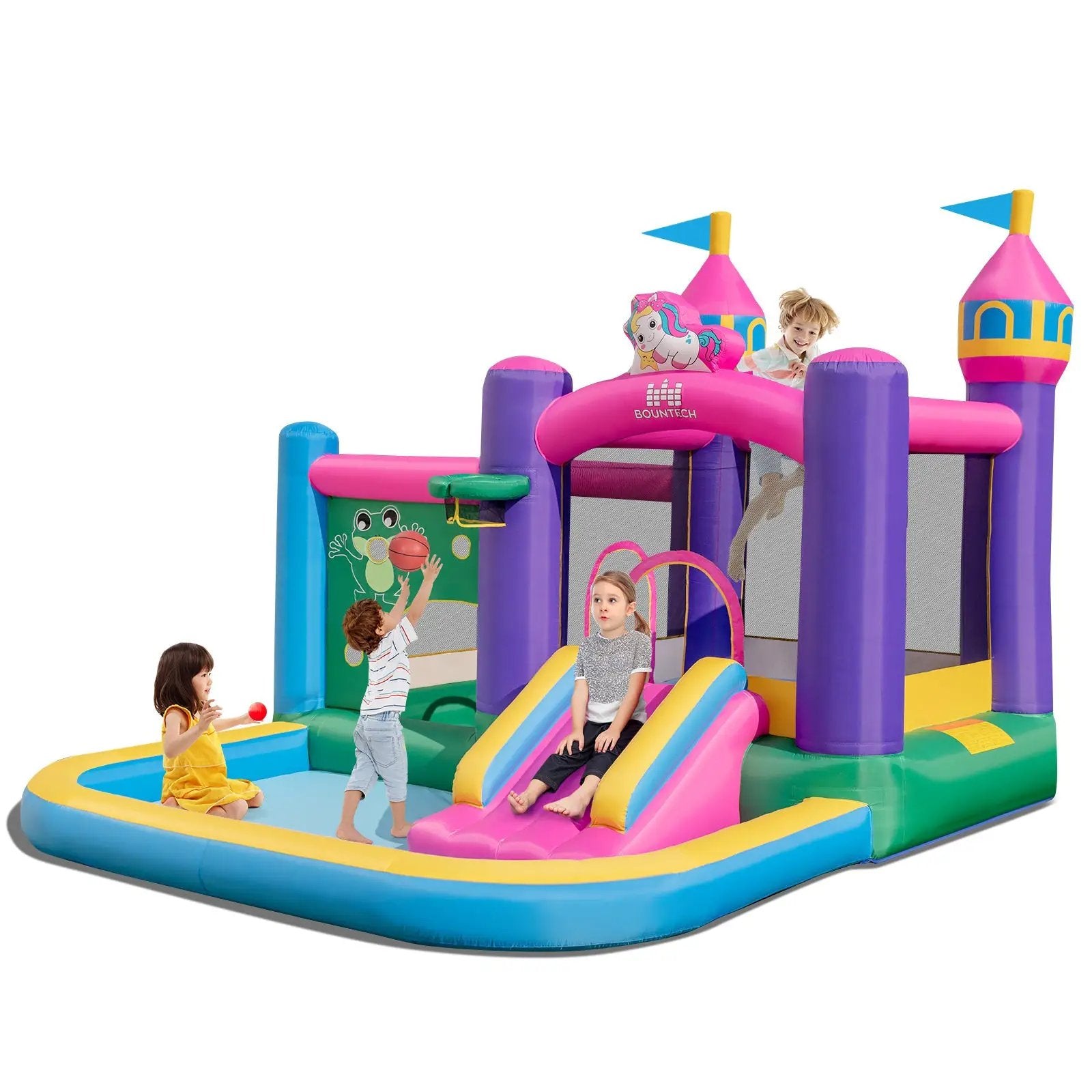6-in-1 Kids Blow up Castle with Slide and Jumping Area and Ball Pit Pools without Blower by DirectDeals