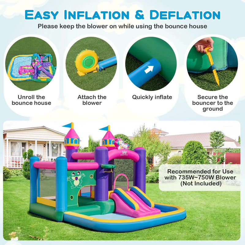 6-in-1 Kids Blow up Castle with Slide and Jumping Area and Ball Pit Pools without Blower by DirectDeals