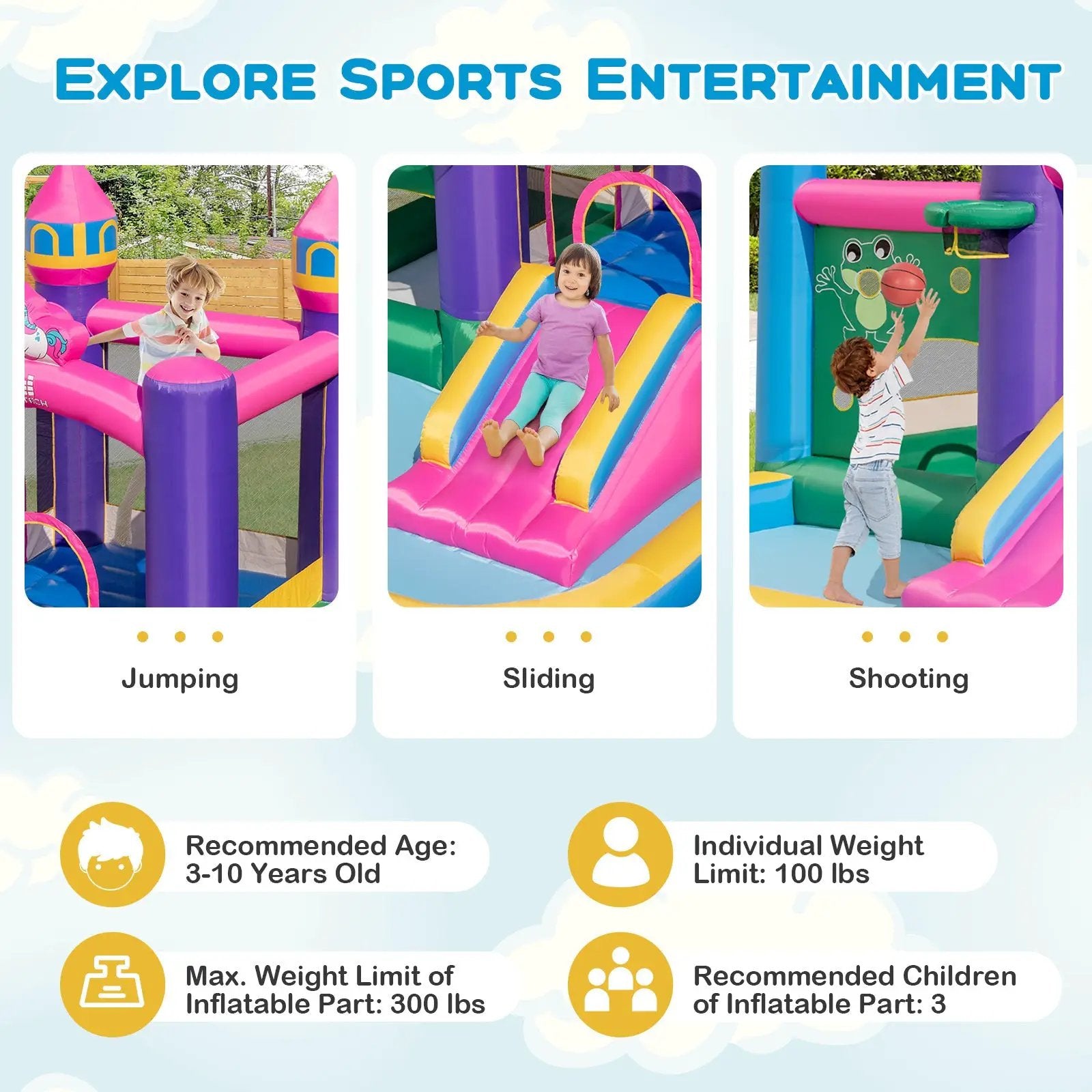6-in-1 Kids Blow up Castle with Slide and Jumping Area and Ball Pit Pools without Blower by DirectDeals