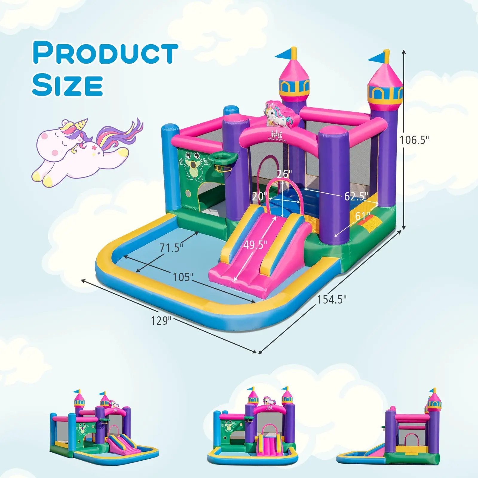 6-in-1 Kids Blow up Castle with Slide and Jumping Area and Ball Pit Pools without Blower by DirectDeals