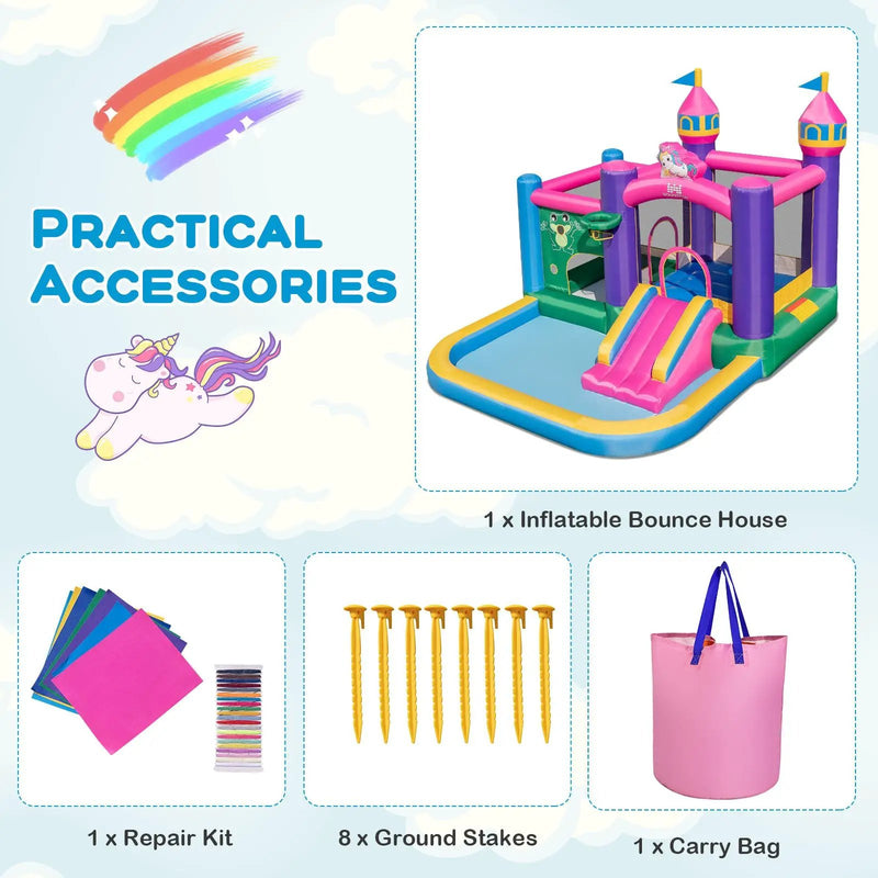 6-in-1 Kids Blow up Castle with Slide and Jumping Area and Ball Pit Pools without Blower by DirectDeals
