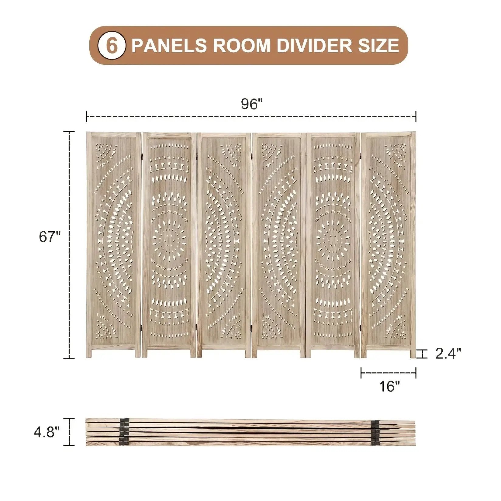 6-panel Wooden Room Divider, Privacy Screen Wooden Room Divider, Carved Room Divider Board, Free Assembly Freestanding Partition, Suitable for Home Office, Dining Room And Bedroom (natural Color) 40*11*170cm, Office Divider, by House Of Avana