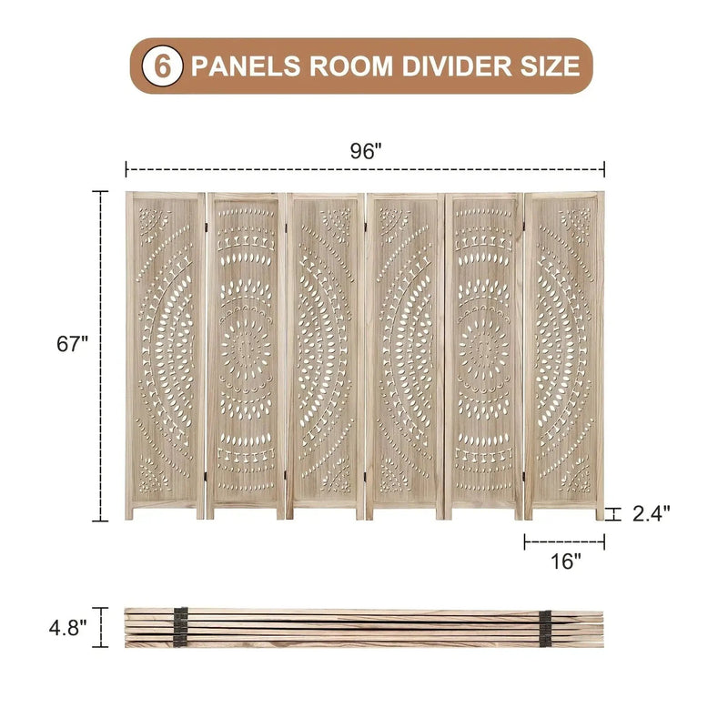 6-panel Wooden Room Divider, Privacy Screen Wooden Room Divider, Carved Room Divider Board, Free Assembly Freestanding Partition, Suitable for Home Office, Dining Room And Bedroom (natural Color) 40*11*170cm, Office Divider, by House Of Avana