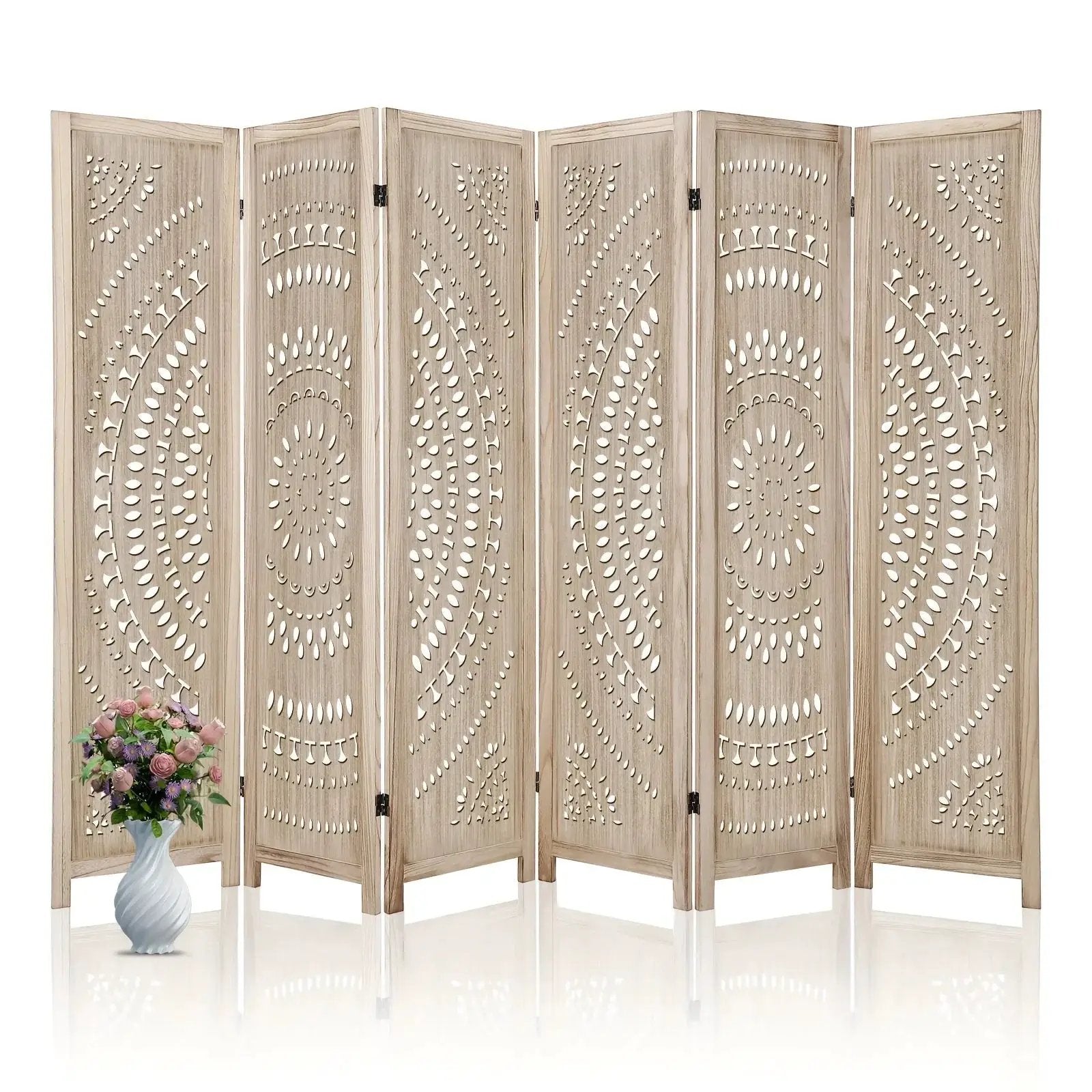 6-panel Wooden Room Divider, Privacy Screen Wooden Room Divider, Carved Room Divider Board, Free Assembly Freestanding Partition, Suitable for Home Office, Dining Room And Bedroom (natural Color) 40*11*170cm, Office Divider, by House Of Avana