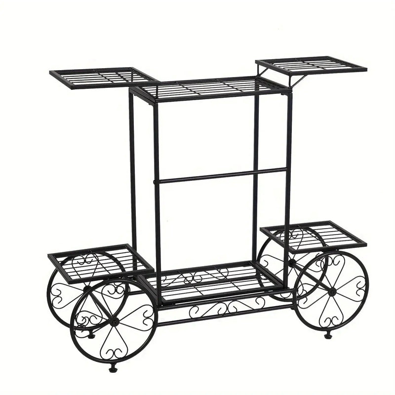 6-Tier Metal Garden Cart Plant Stand Iron Flower Display Rack by House Of Avana