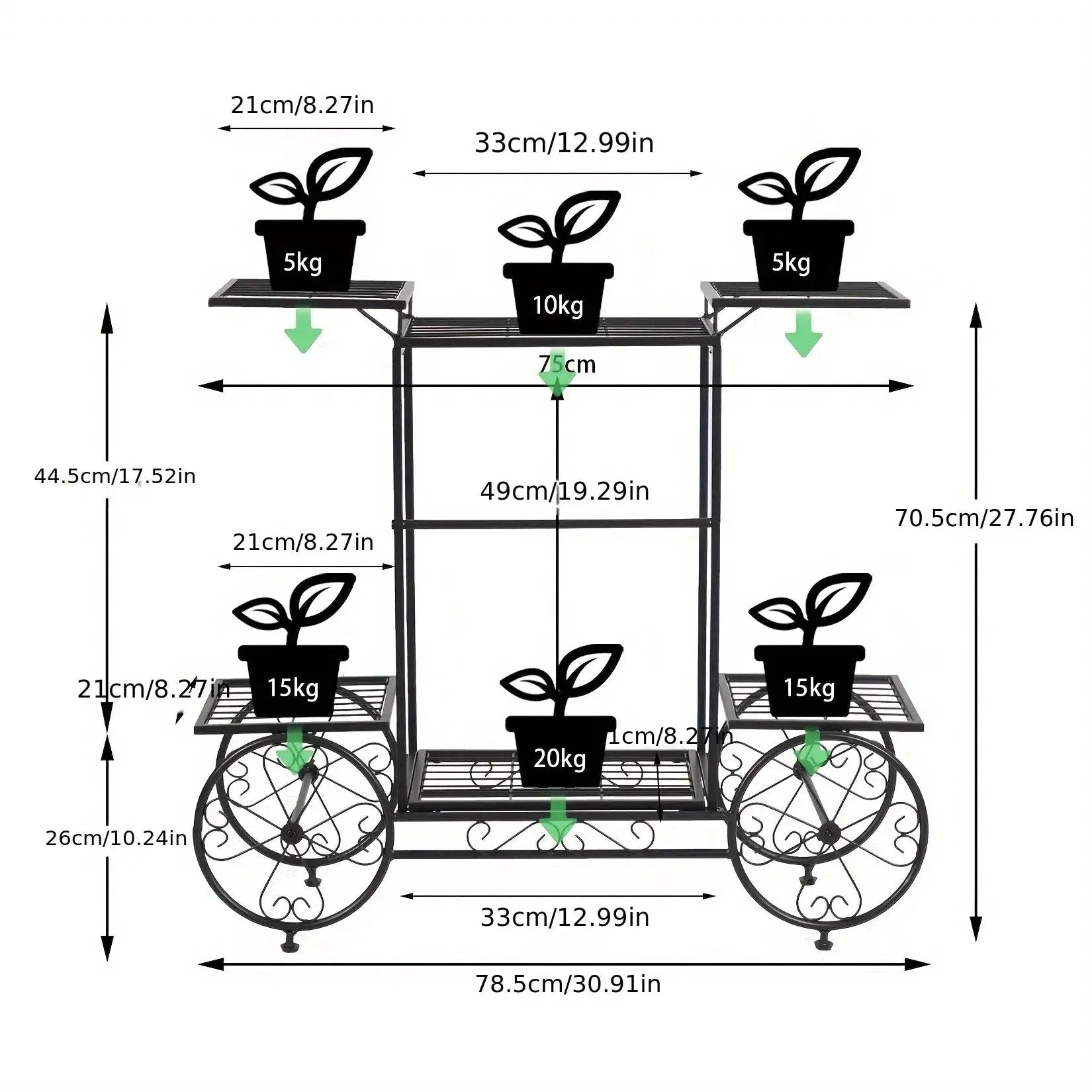 6-Tier Metal Garden Cart Plant Stand Iron Flower Display Rack by House Of Avana