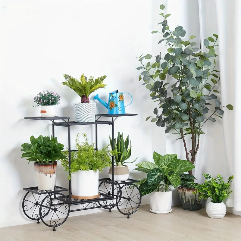 6-Tier Metal Garden Cart Plant Stand Iron Flower Display Rack by House Of Avana