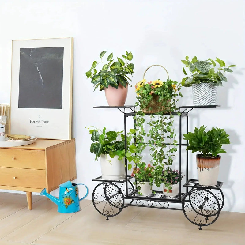 6-Tier Metal Garden Cart Plant Stand Iron Flower Display Rack by House Of Avana