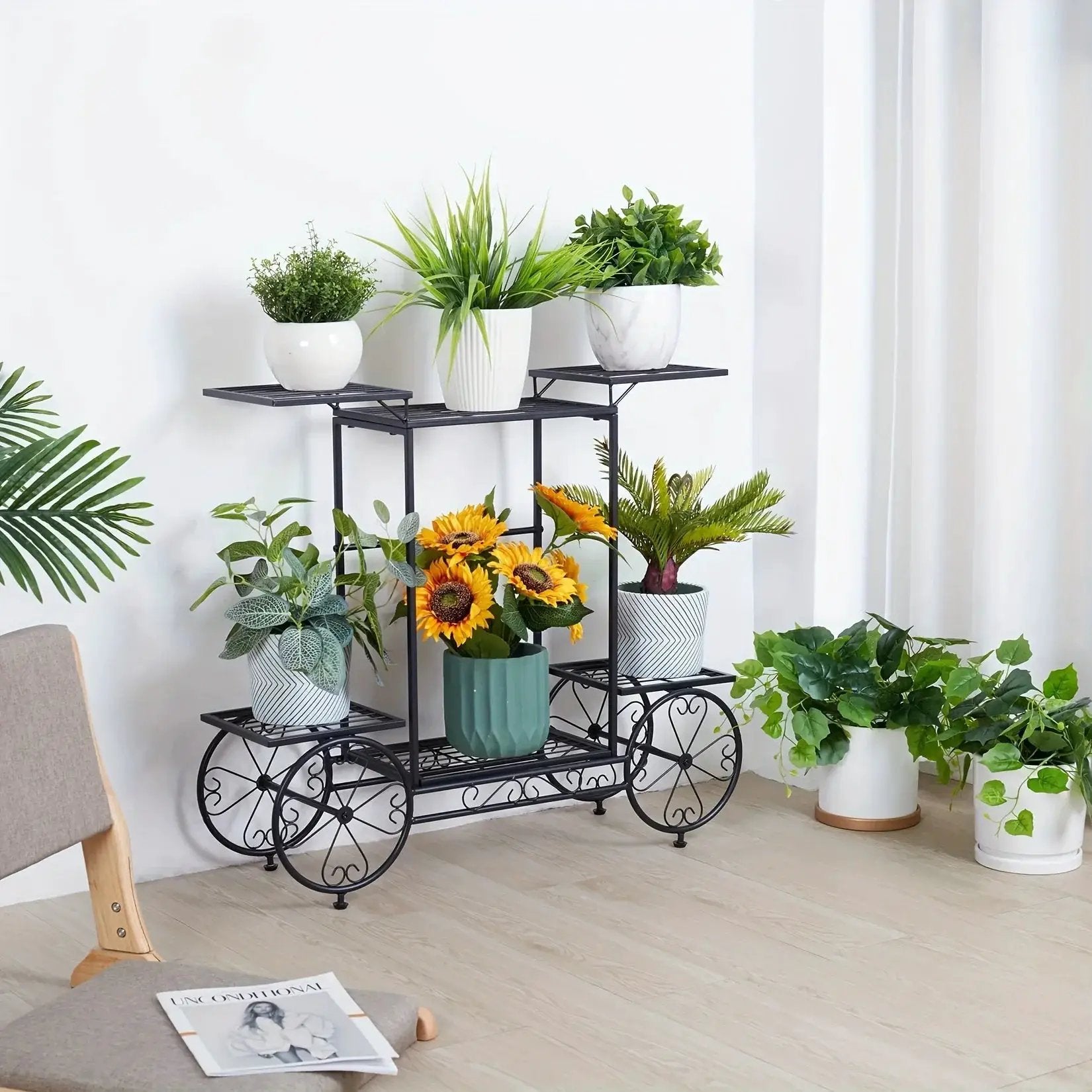 6-Tier Metal Garden Cart Plant Stand Iron Flower Display Rack by House Of Avana