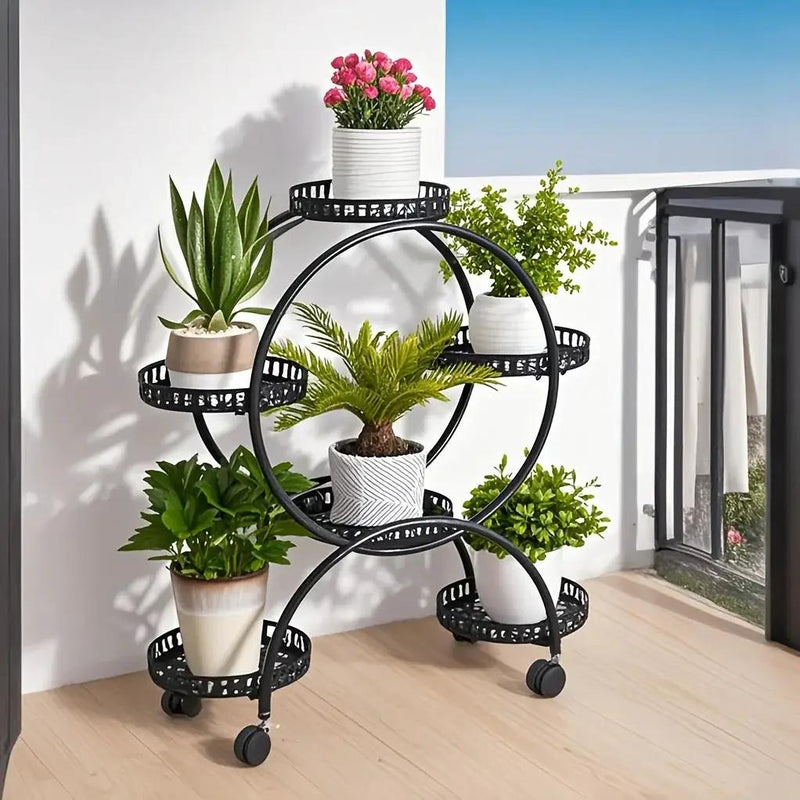 6-Tier Metal Plant Stand Garden Cart with Wheels for Patio and Balcony by House Of Avana