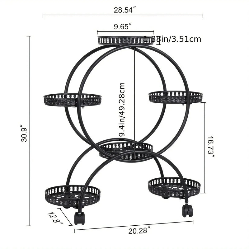 6-Tier Metal Plant Stand Garden Cart with Wheels for Patio and Balcony by House Of Avana