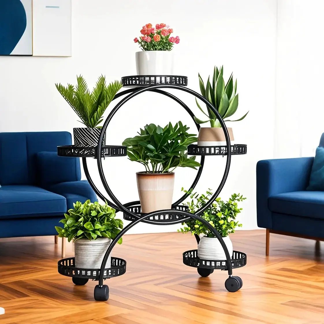 6-Tier Metal Plant Stand Garden Cart with Wheels for Patio and Balcony by House Of Avana