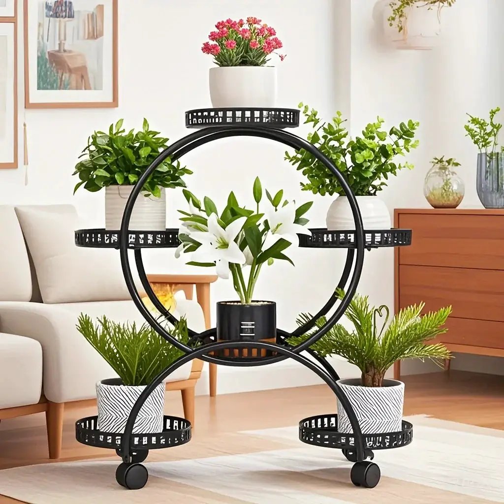 6-Tier Metal Plant Stand Garden Cart with Wheels for Patio and Balcony by House Of Avana