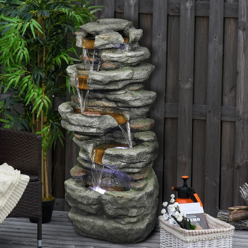 Resin Stacked Rock Outdoor Fountain 32 Inch Lit Water, photo 2 of 10