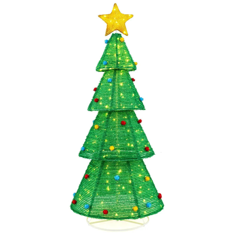 6.2 Feet Collapsible Christmas Tree with 200 Built-in LED Lights and Top Star Decoration by DirectDeals