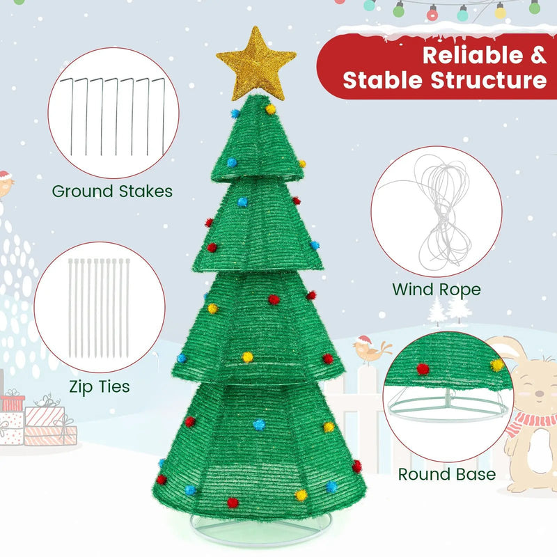 6.2 Feet Collapsible Christmas Tree with 200 Built-in LED Lights and Top Star Decoration by DirectDeals