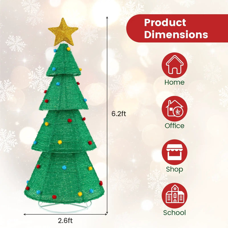 6.2 Feet Collapsible Christmas Tree with 200 Built-in LED Lights and Top Star Decoration by DirectDeals