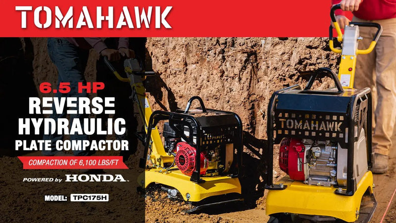Tomahawk 6.5 HP Honda Reverse Hydraulic Plate Compactor for Soil, Aggregate, Cohesive Compaction by Tomahawk Power
