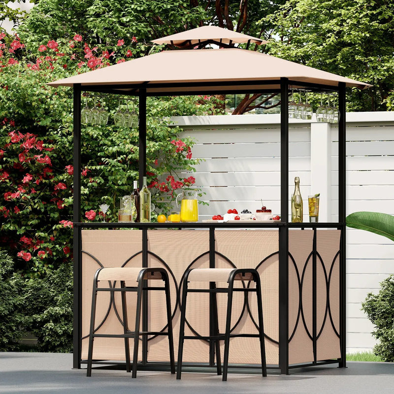 6.5 x 4 x 8 FT Grill Gazebo Set with 2 Bar Stools and Bar Table by DirectDeals