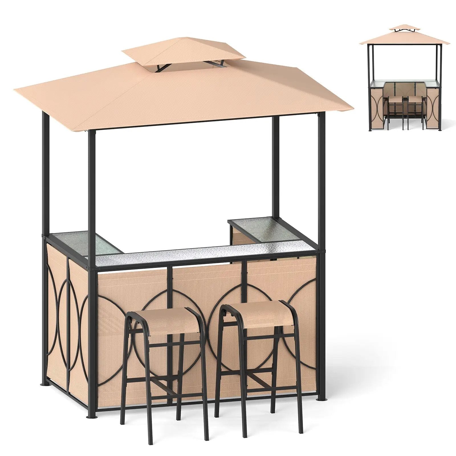 6.5 x 4 x 8 FT Grill Gazebo Set with 2 Bar Stools and Bar Table by DirectDeals