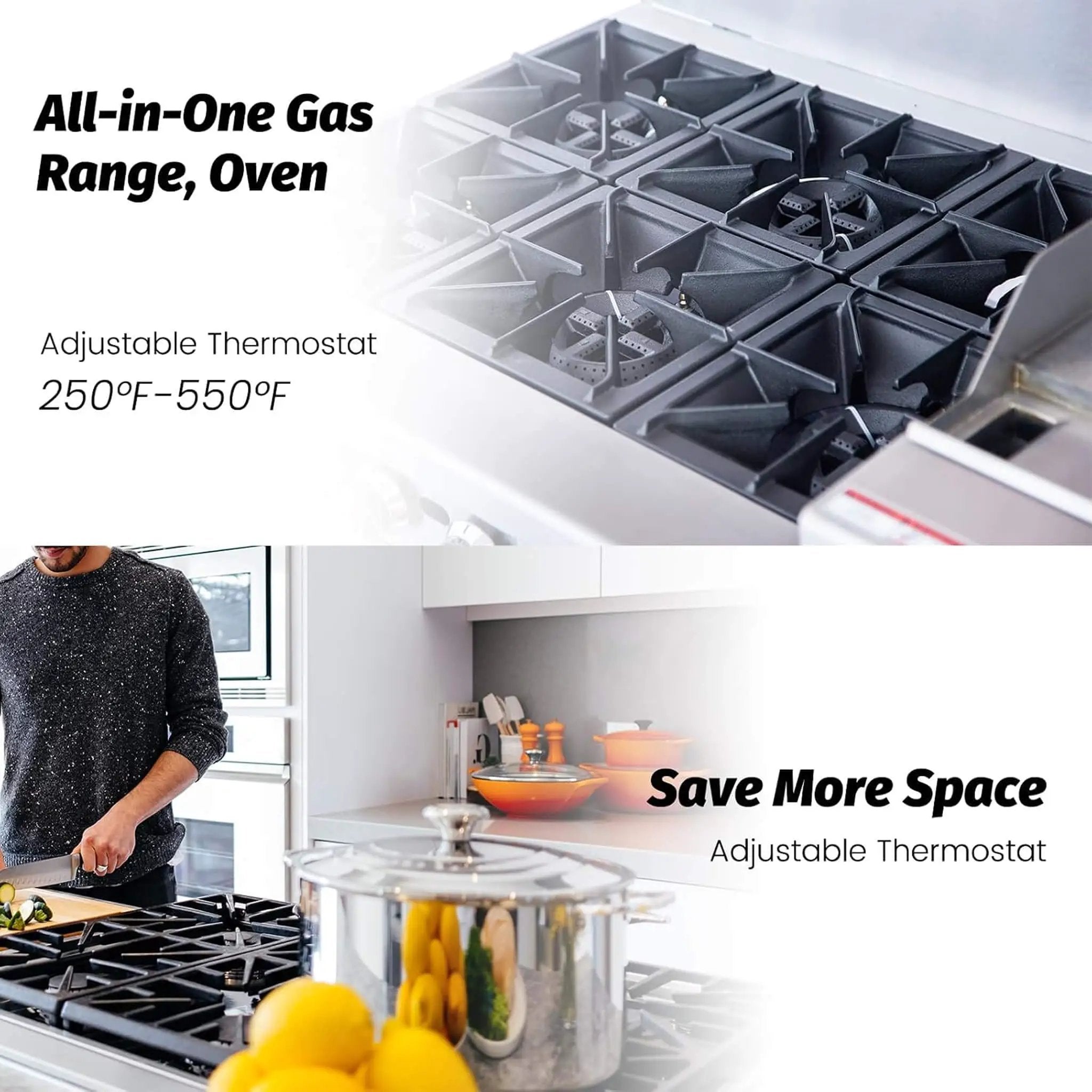 60-Inch Commercial 6-Burner 276K BTU Gas Range With Dual Ovens, Griddle And Salamander (SAK56914) by SAKSBY WHOLESALE