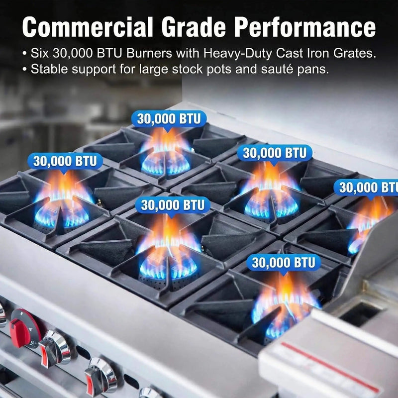60-Inch Commercial 6-Burner 276K BTU Gas Range With Dual Ovens, Griddle And Salamander (SAK56914) by SAKSBY WHOLESALE