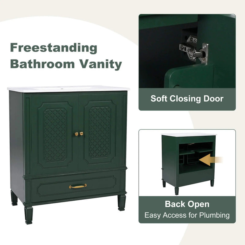 Nuvia 60-Inch Green Vintage Double Sink Vanity With Cabinets And Drawers (SAK26149) by SAKSBY WHOLESALE