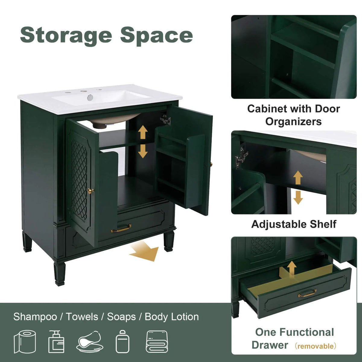 Nuvia 60-Inch Green Vintage Double Sink Vanity With Cabinets And Drawers (SAK26149) by SAKSBY WHOLESALE