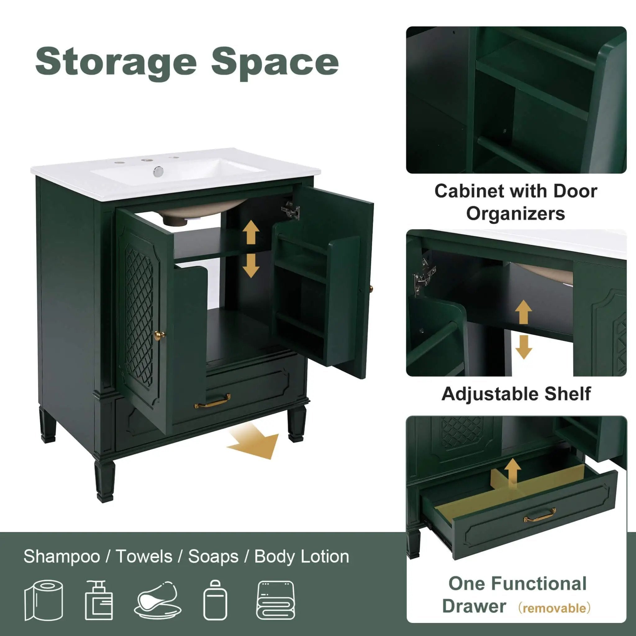 Nuvia 60-Inch Green Vintage Double Sink Vanity With Cabinets And Drawers (SAK26149) by SAKSBY WHOLESALE