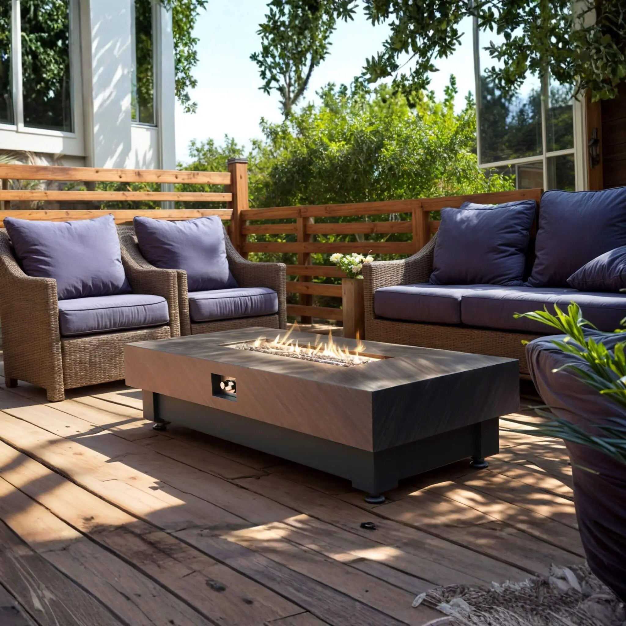 Alora Premium 60-Inch Rectangular Outdoor Modern Propane Fire Pit Table With Rain Cover (SAK91273) by SAKSBY WHOLESALE