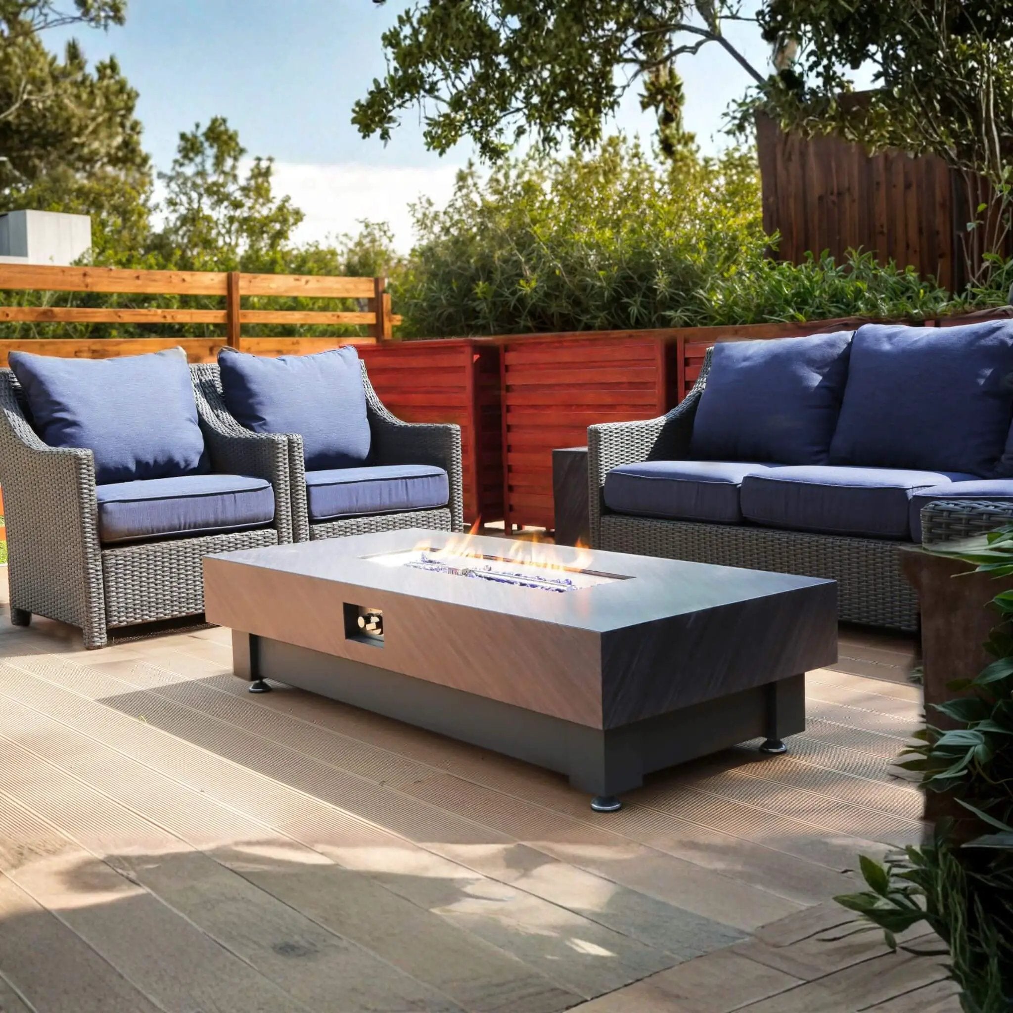 Alora Premium 60-Inch Rectangular Outdoor Modern Propane Fire Pit Table With Rain Cover (SAK91273) by SAKSBY WHOLESALE