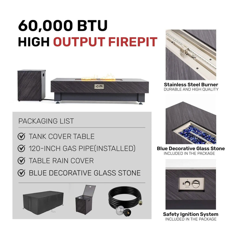 Alora Premium 60-Inch Rectangular Outdoor Modern Propane Fire Pit Table With Rain Cover (SAK91273) by SAKSBY WHOLESALE