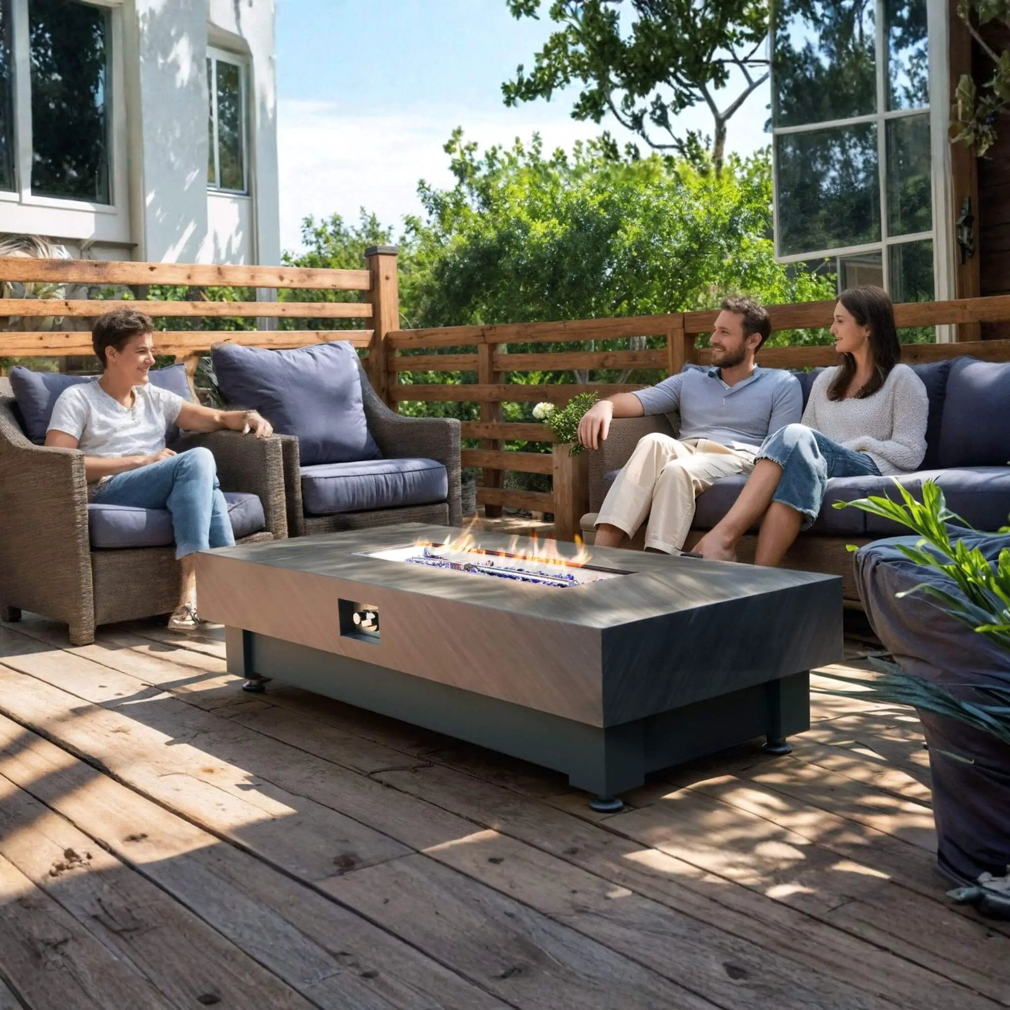 Alora Premium 60-Inch Rectangular Outdoor Modern Propane Fire Pit Table With Rain Cover (SAK91273) by SAKSBY WHOLESALE