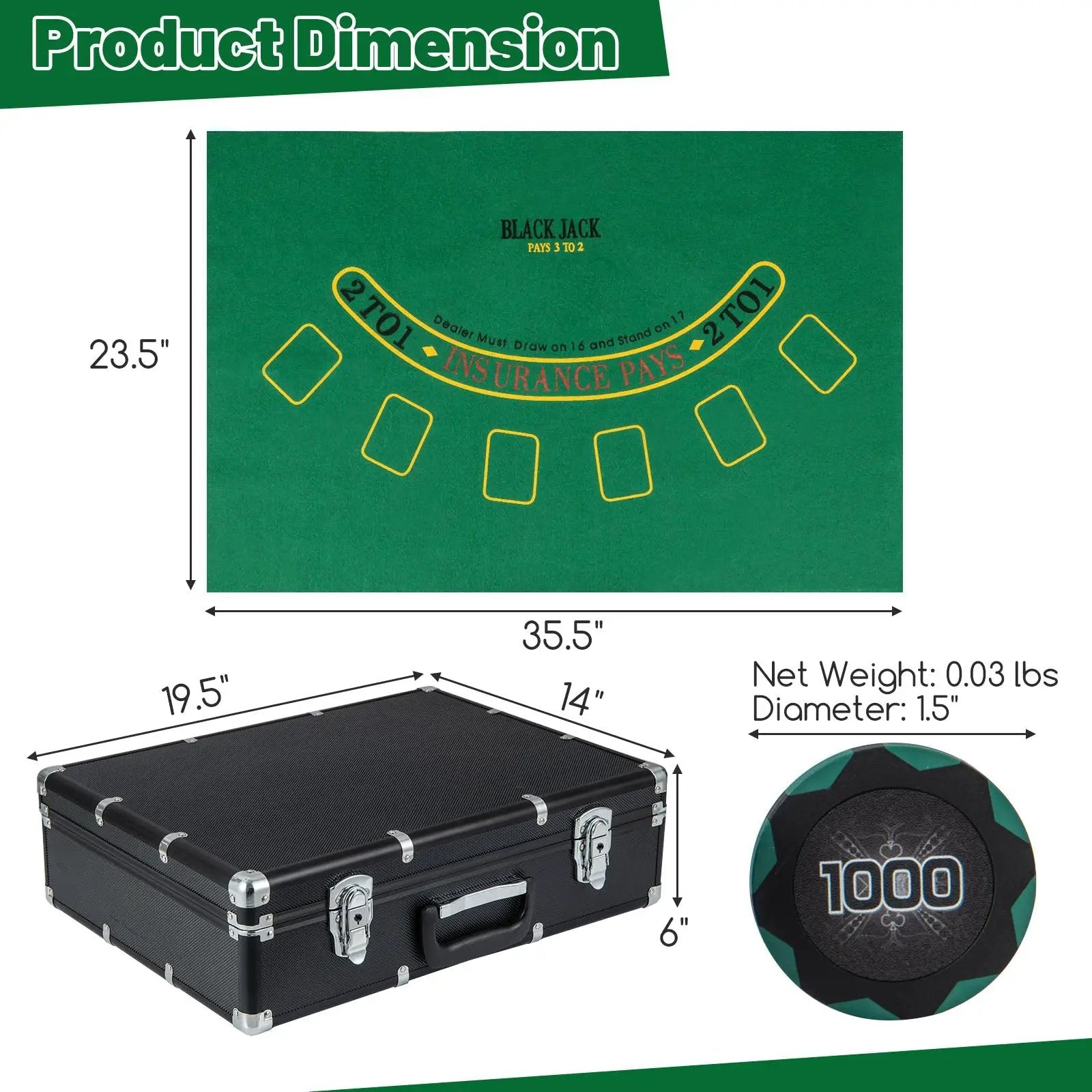 600-Piece Poker Chip Set 14 Gram Claytec Chips with Carrying Case-Black by DirectDeals