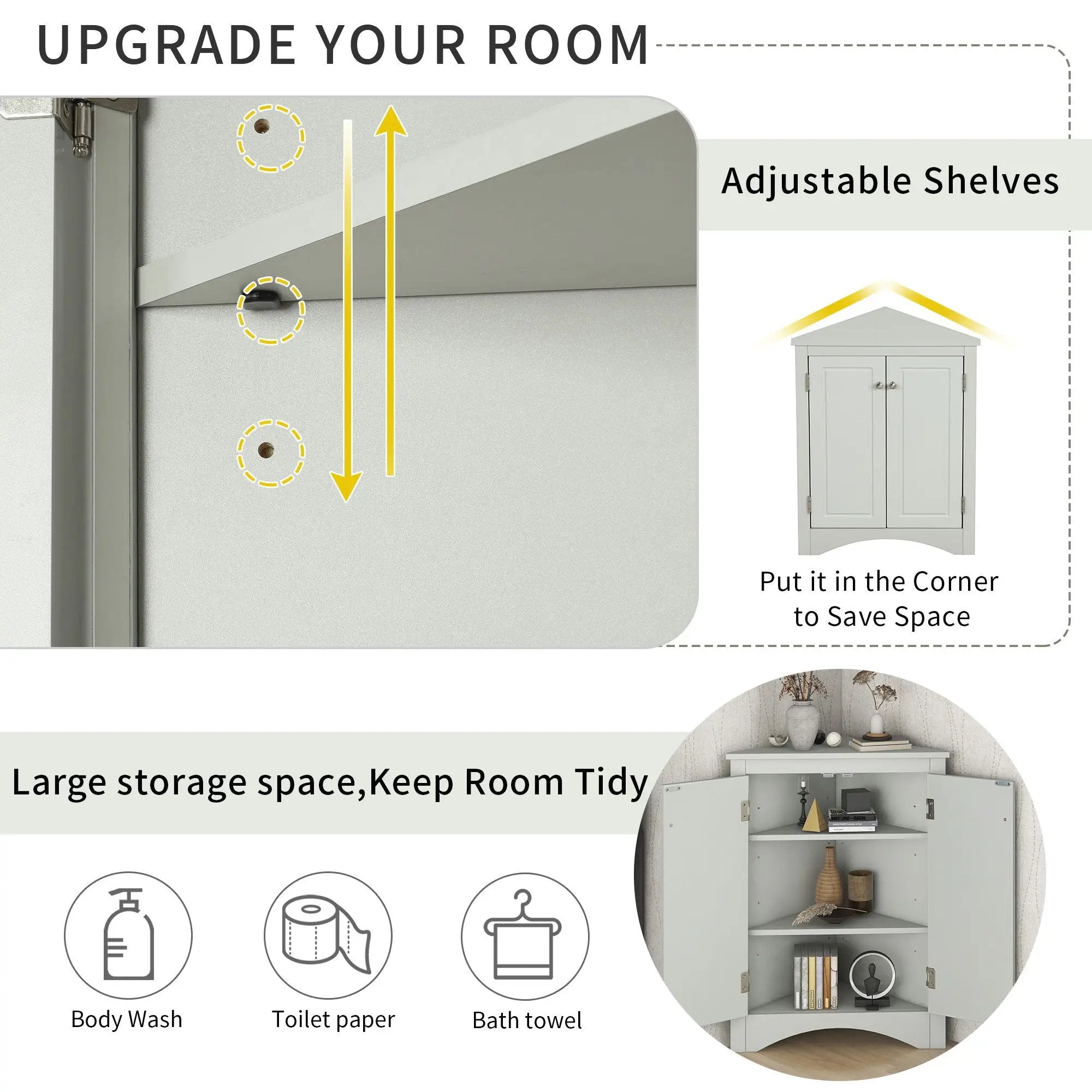 Triangle Bathroom Storage Cabinet With Adjustable Shelves, Freestanding Floor Cabinet For Home Kitchen by HouseOfZazla